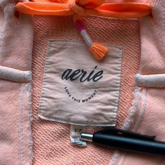 Aerie Hoodie Womens Large Pink Embroidered Drawstring Hood Slitted Winter Skater - Picture 2 of 8